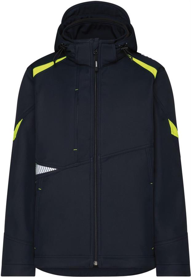 Dassy softshell kalama polyester nachtblauw fluogeel 4xl