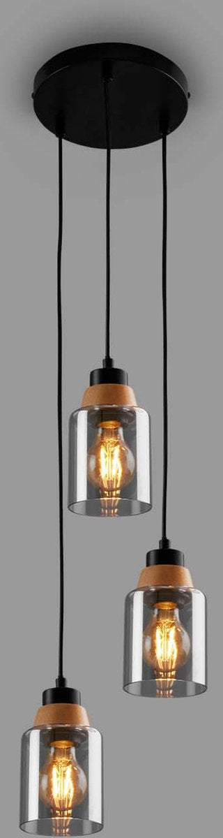 Briloner - royk - 3-lichts hanglamp, gerookt glas, plafondlamp, plafondlamp, lamp, woonkamerlamp, lampenkap van gerookt glas, hanglamp, kroonluchter, slaapkamerlamp, zwart-hout