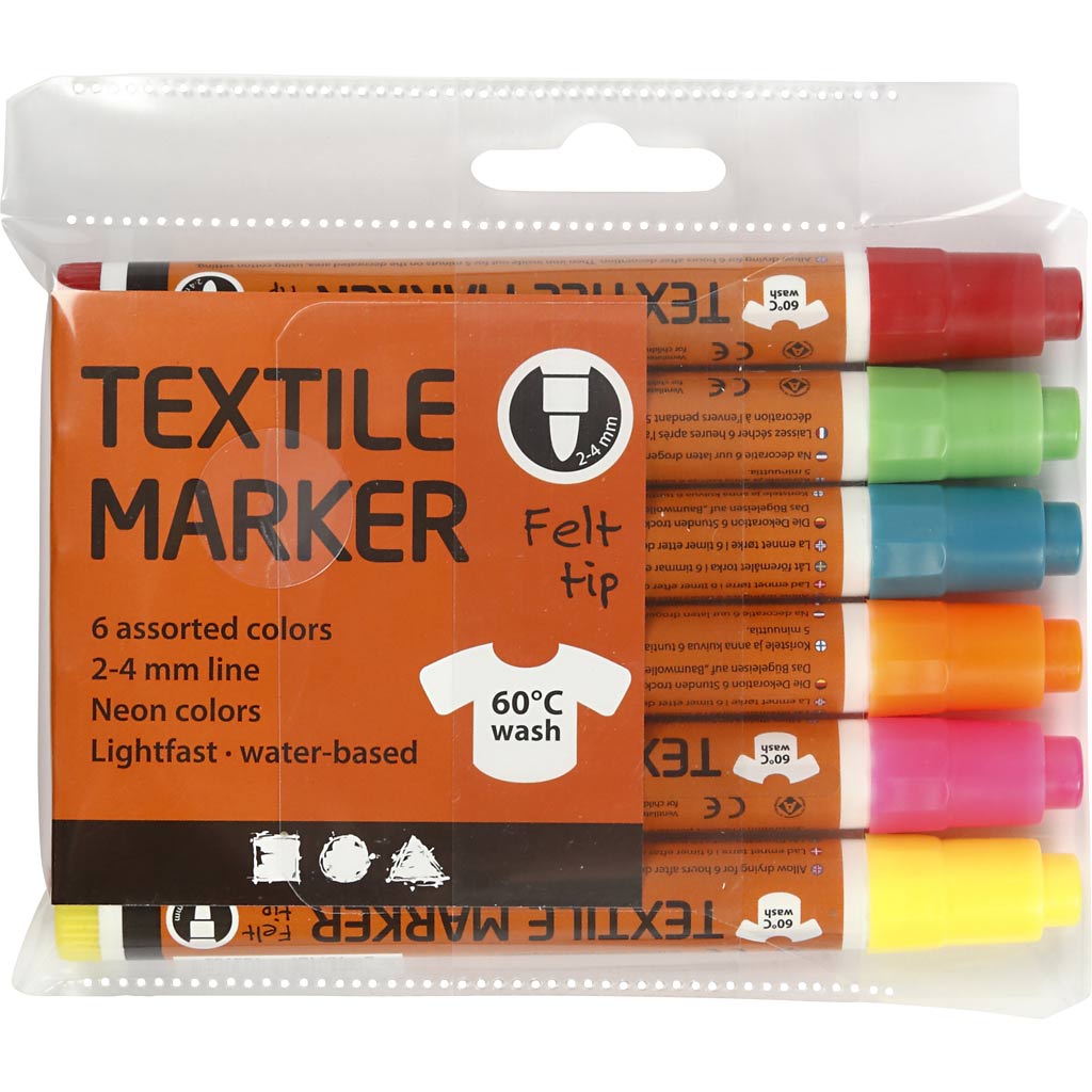 Creativ company http: www.cchobby.nl textielstiften-lijndikte-2-4-mm-neon-kleuren-6-stuk-1-doos
