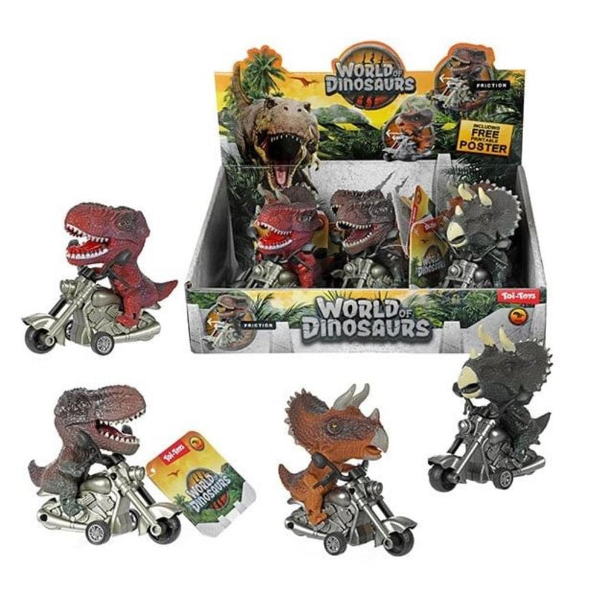 Toi-toys world of dinosaurs frictie dino op motor