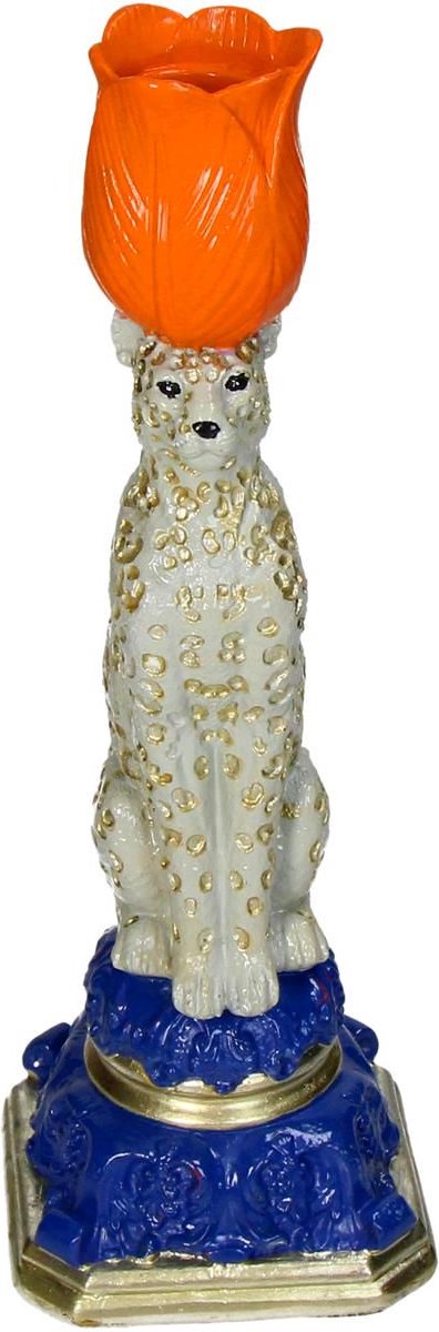 Hd collection kandelaar luipaard polyresin multi 9x8.5x26cm