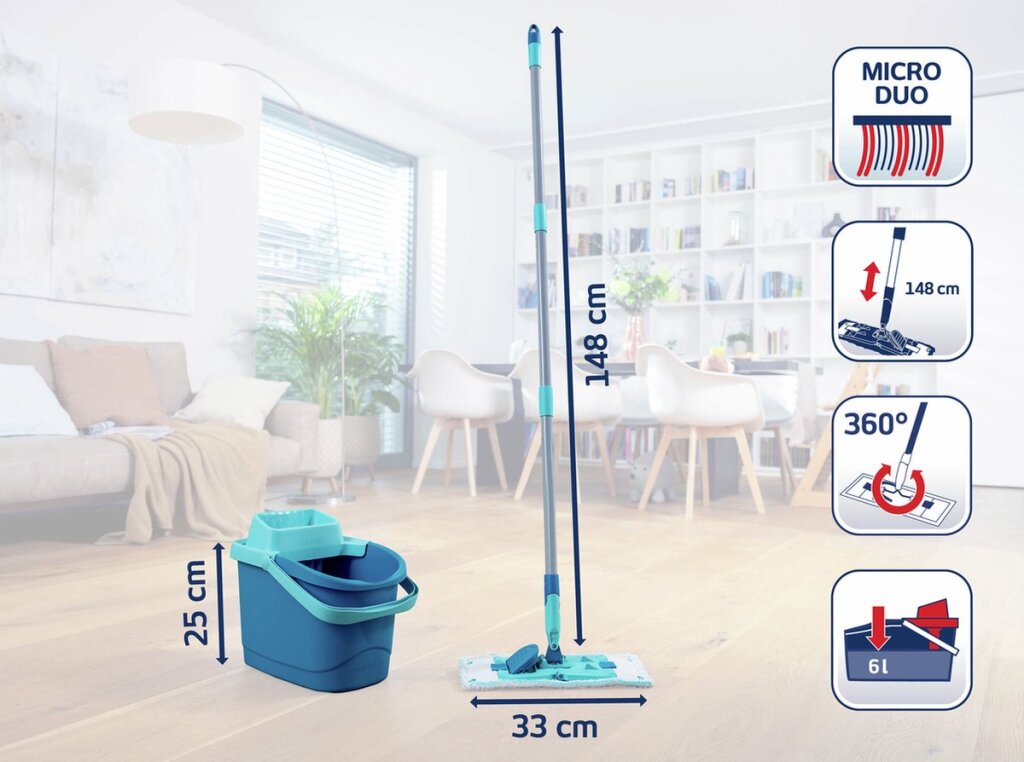 Leifheit power clean vloerwisser m - compleet systeem - incl. steel (140cm) - 33 cm wisbreedte - micro duo
