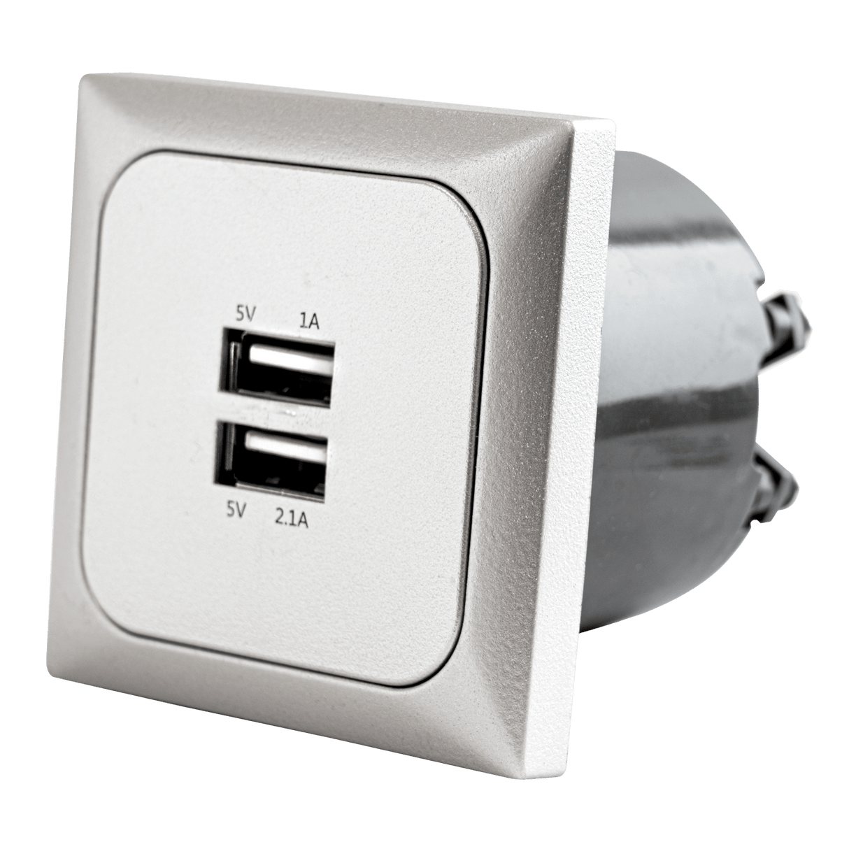 C-line wandcontactdoos met dubbele usb-a lader met opal afdekraam zilver