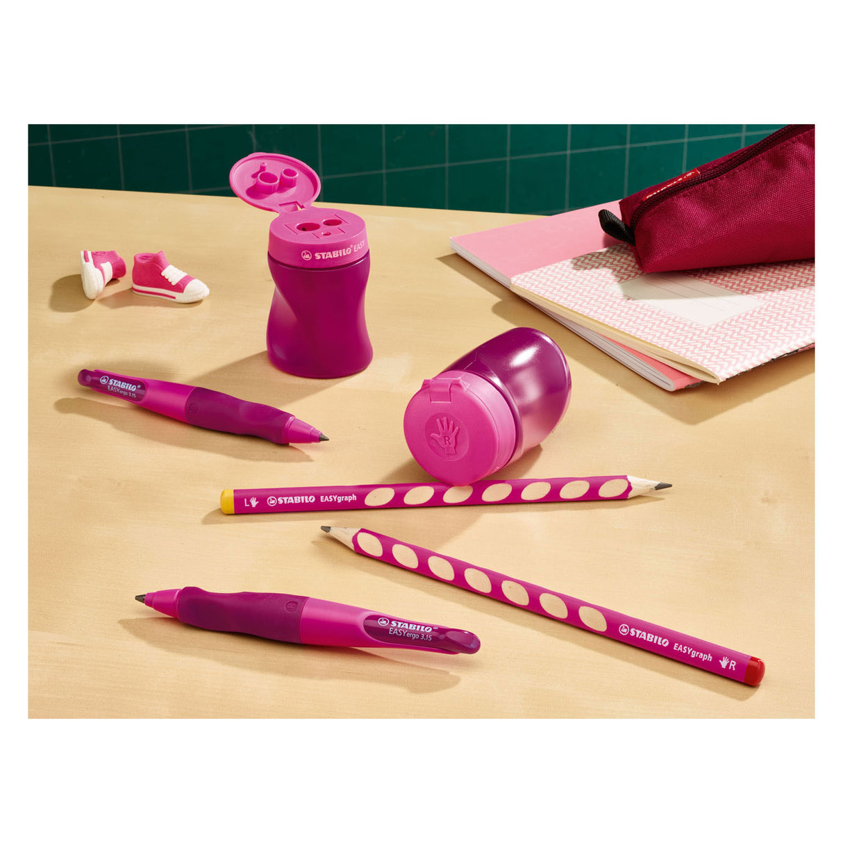 Stabilo easysharpener - 3 in 1 puntenslijper - links - roze