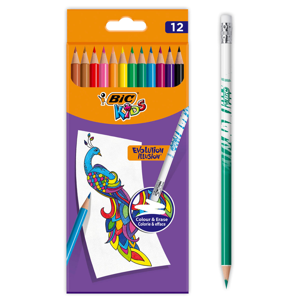 Bic kids evolution uitgumbare kleurpotloden, 12st.