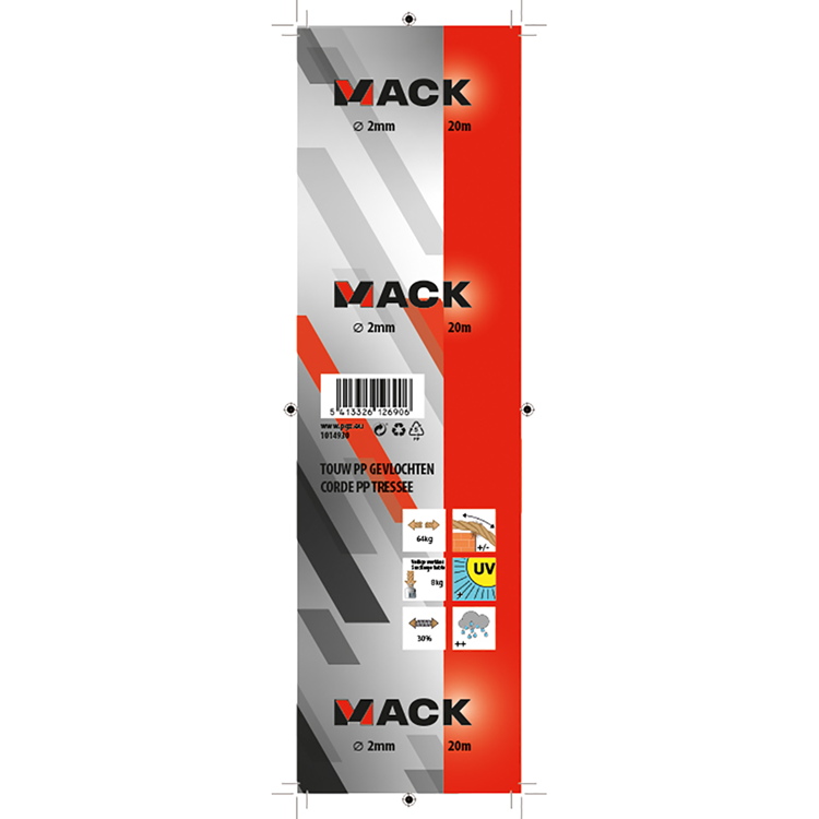 Mack 1014930 - pp gevlochten wit blauw streng2mm 20m | 5 stuks