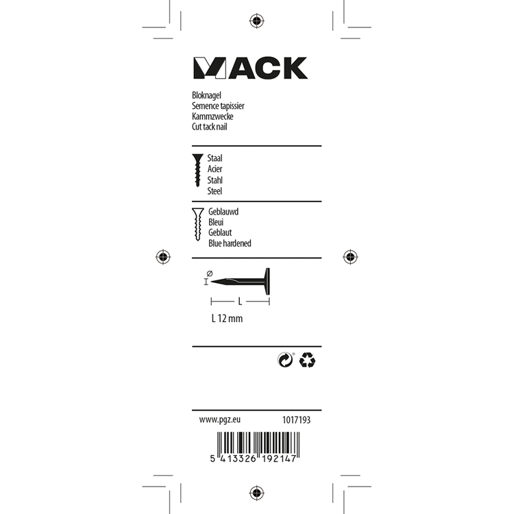 Mack 1017193 - bloknagel staal geblauwd 50 gr12 mm | 10 stuks