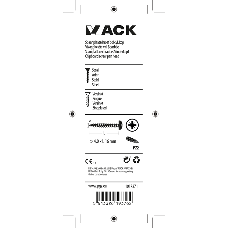 Mack 1017271 - spaanplaatschroef cylkop geelverz.35 st 4,0 x 16 mm | 10 stuks
