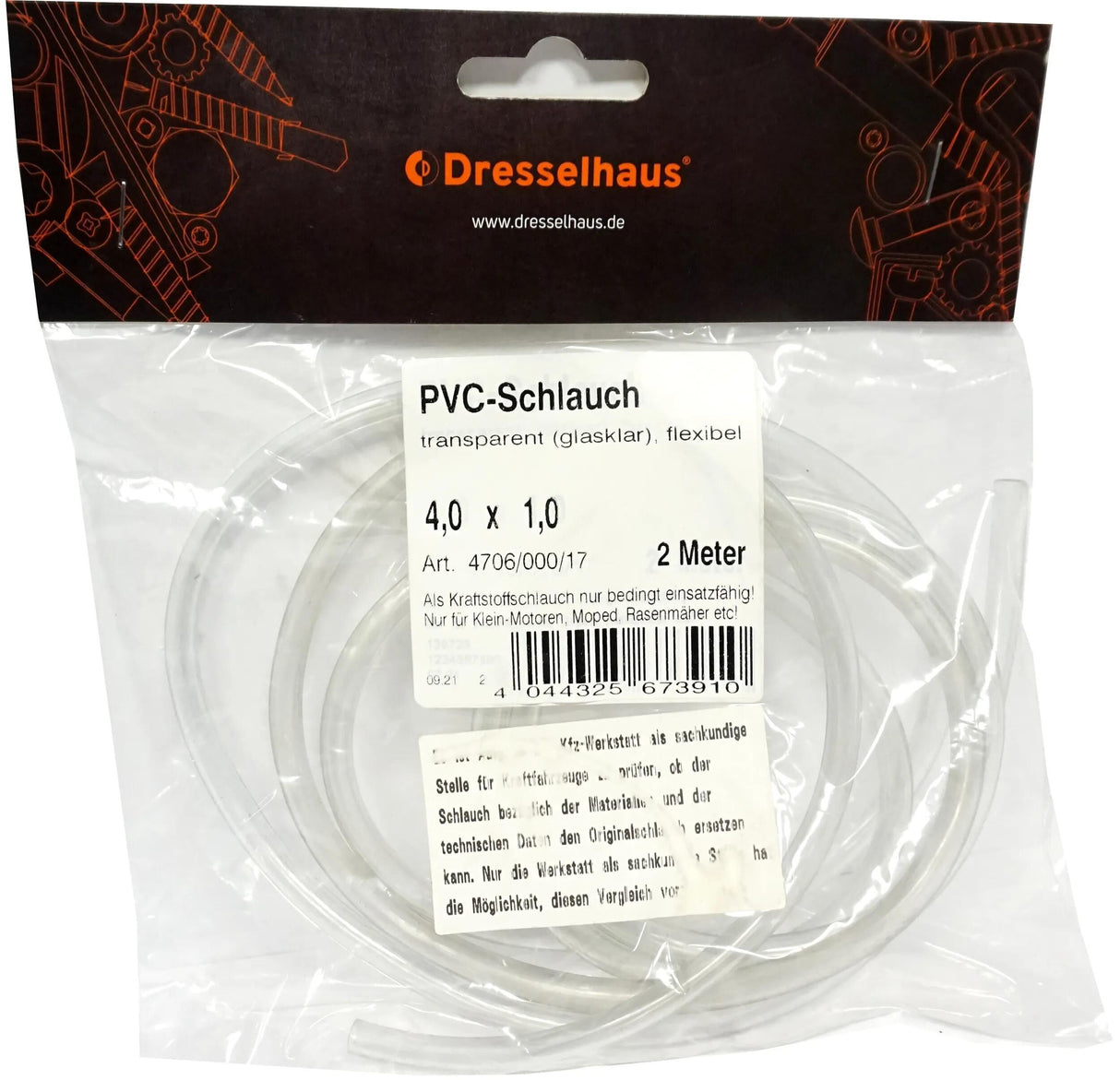 Dresselhaus brandstofslang 4706 pvc tube 6.0x1.2 2m dresselh. transp. flexib.