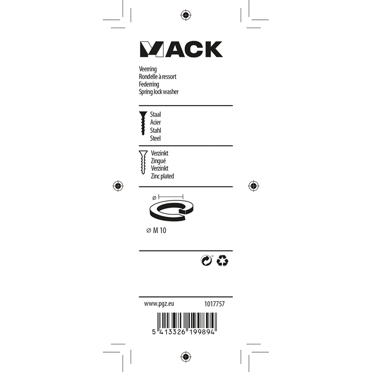 Mack 1017757 - veerring staal verzinkt 15 st m 10 | 10 stuks