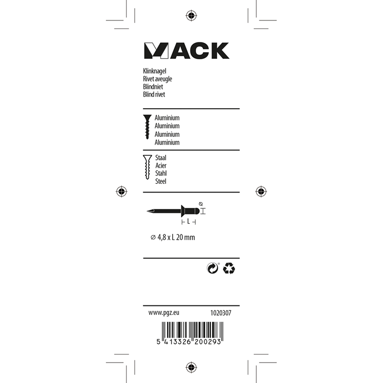 Mack 1020307 - 15 blindnieten alu 4,8x20mm | 5 stuks
