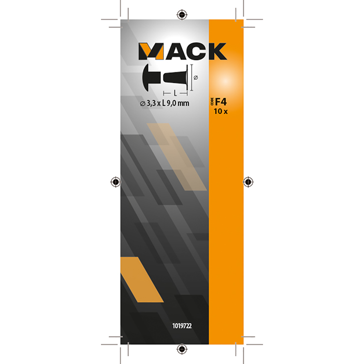 Mack 1019722 - klinknagel messing vernikkeld 10 st 3,3 x 9,0mm | 10 stuks