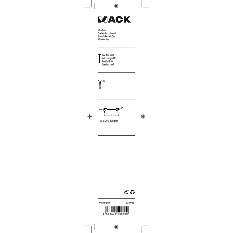 Mack 1019903 - windhaak roestvrijstaal 1 st 4,5 x 100mm | 5 stuks