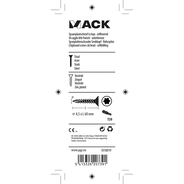 Mack 1018019 - spaanplschr.vzkop-zelfb. geelverz. 25 st 4,5 x 60 mm | 5 stuks