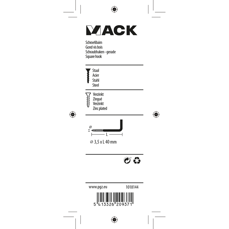 Mack 1018144 - schroefduim staal verzinkt 30 st 3,5 x 40 mm | 5 stuks