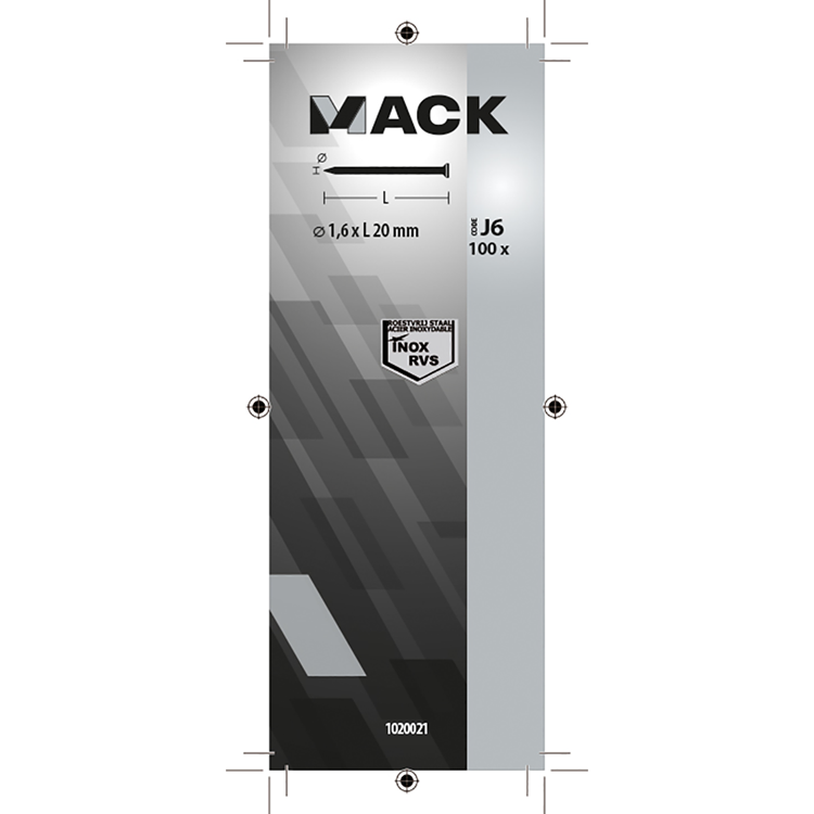 Mack 1020021 - nagel platte kop inox a2 100 st 1,6 x 20 mm | 5 stuks