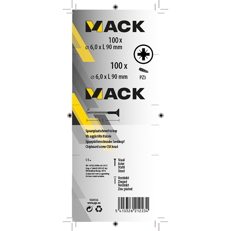 Mack 1020126 - spaanplaatschroef vz kop geel vz 100 st 6,0 x 90 mm | 1 stuks