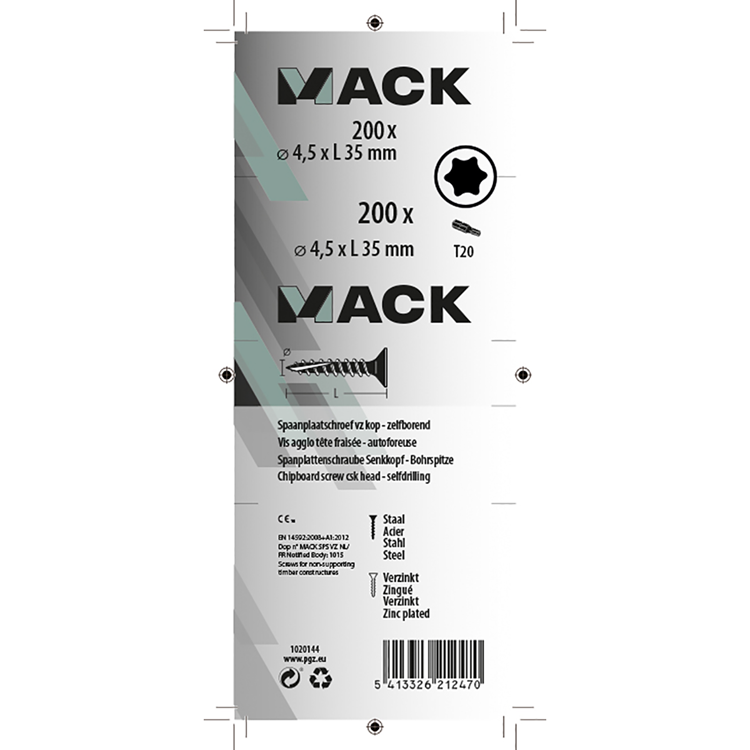 Mack 1020144 - spaanplaatschroef vz kp-zelfb.gvz 200st 4,5 x 35 mm | 5 stuks