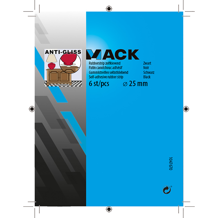 Mack 1047670 - rubberstrip zelfklevend zwart ø 25 mm 6 st pcs | 12 stuks