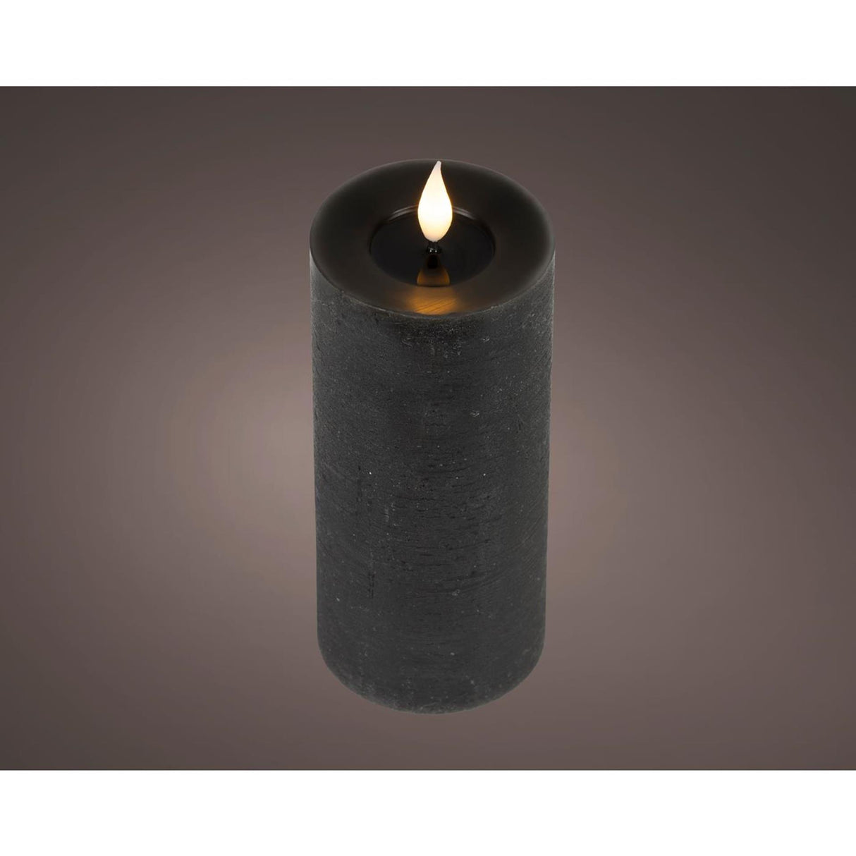 Lumineo realistische led kaars met wax pit en vlam effect ã˜7.5x20cm zwart met 6uur timer werkt op batterij