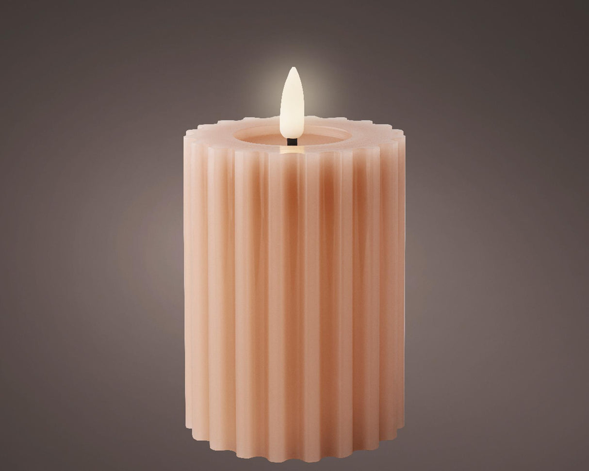 Lumineo led kaars wax ribbel licht roze h12,3cm