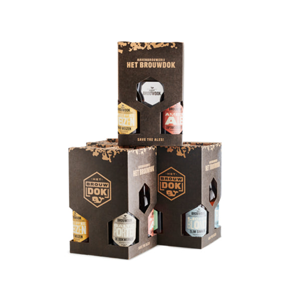 Het brouwdok geschenkverpakking 4 flesjes met glas
