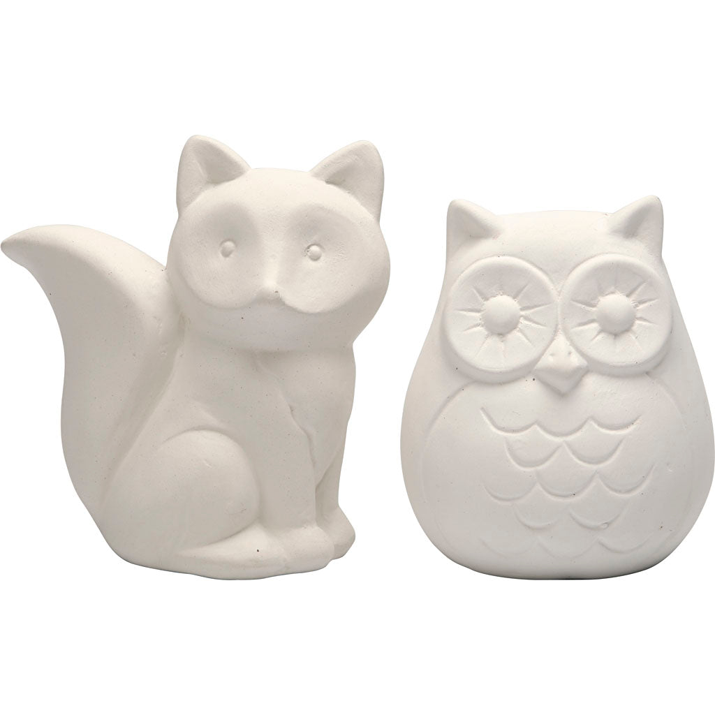 Creativ company http: www.cchobby.nl dierenspaarpot-uil-en-vos-h-9-cm-wit-2-stuk-1-doos
