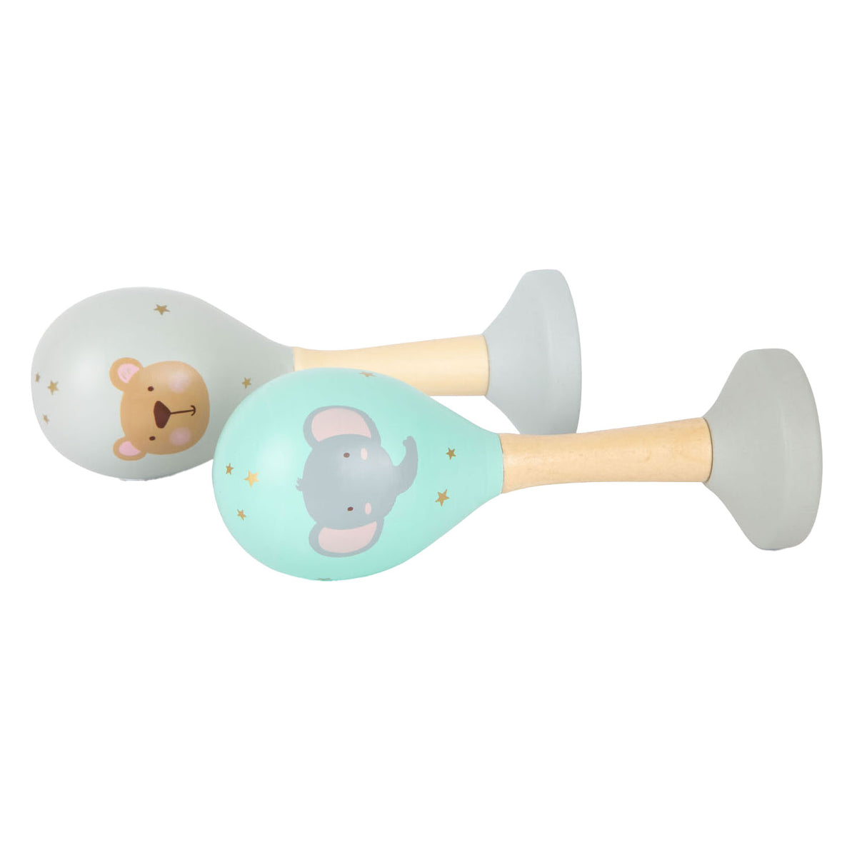 Small foot - houten baby rammelaar maracas dier, set van 2
