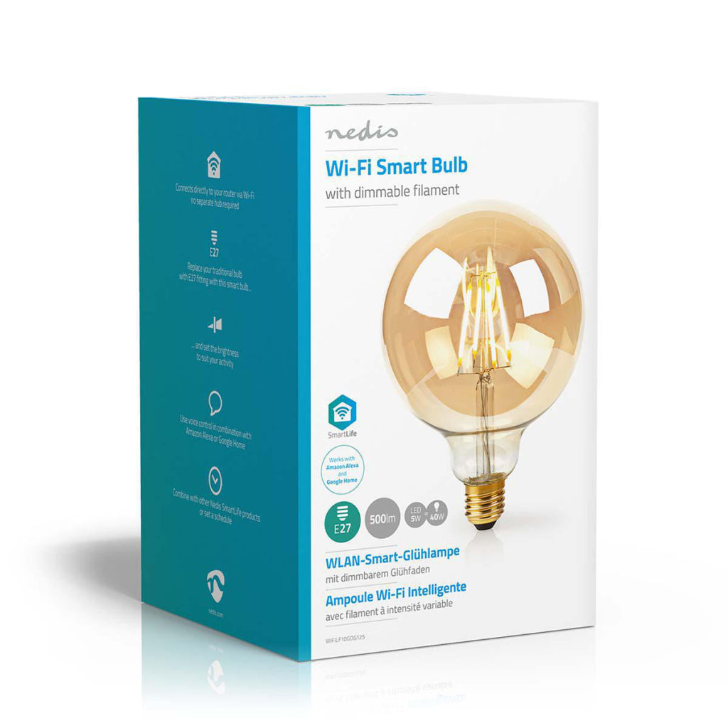 Nedis wifilf10gdg125 wi-fi smart led-lamp met filament e27 125 mm 5 w 500 lm