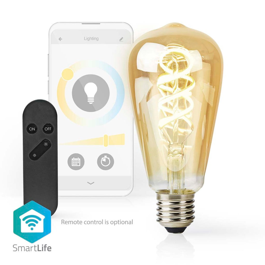 Nedis wifilrt10st64 smartlife led filamentlamp wi-fi e27 360 lm 4.9 w warm to cool white 1800 - 6500 k glas android trade; ios st64