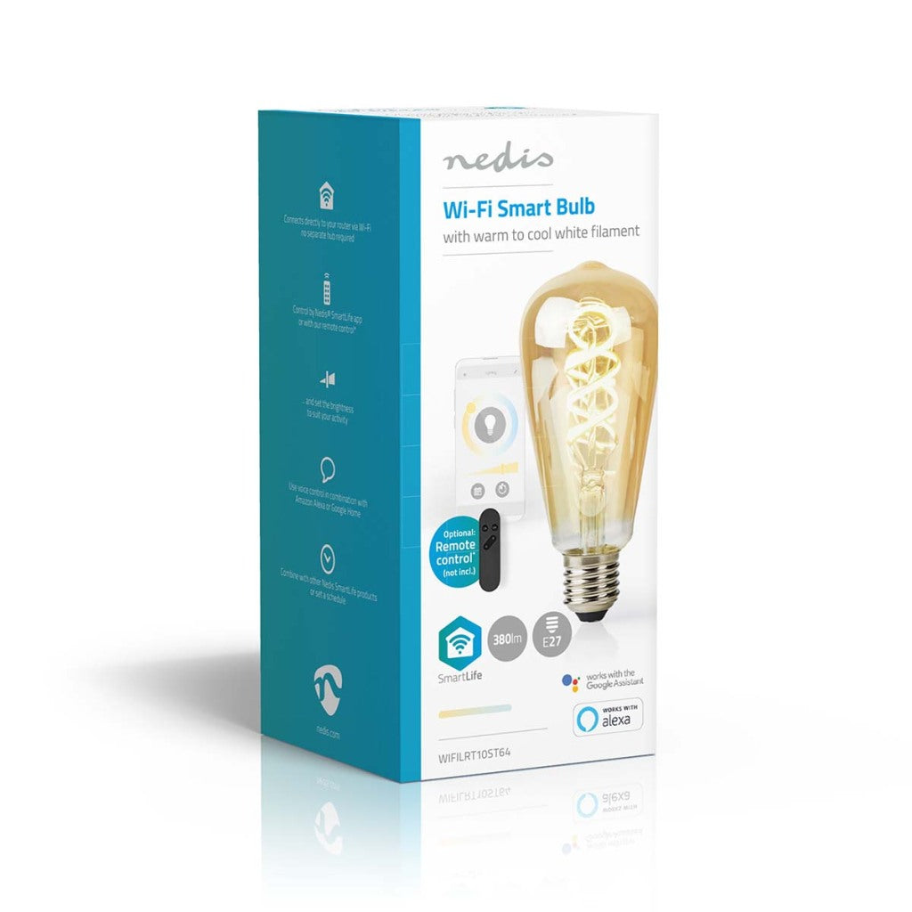 Nedis wifilrt10st64 smartlife led filamentlamp wi-fi e27 360 lm 4.9 w warm to cool white 1800 - 6500 k glas android trade; ios st64