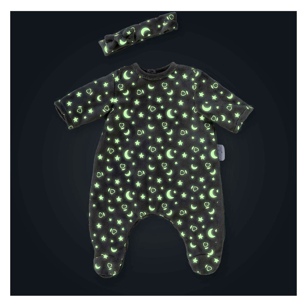 Corolle poppen pyjama glitter in het donker en haarband, 36cm