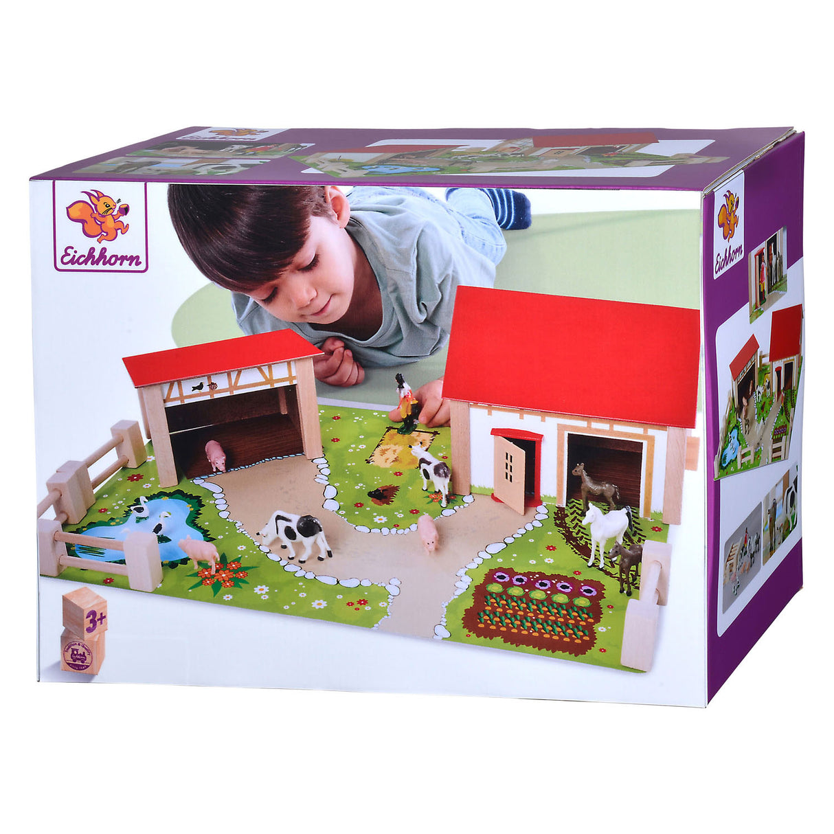 Eichhorn houten boerderij met accessoires, 20dlg.
