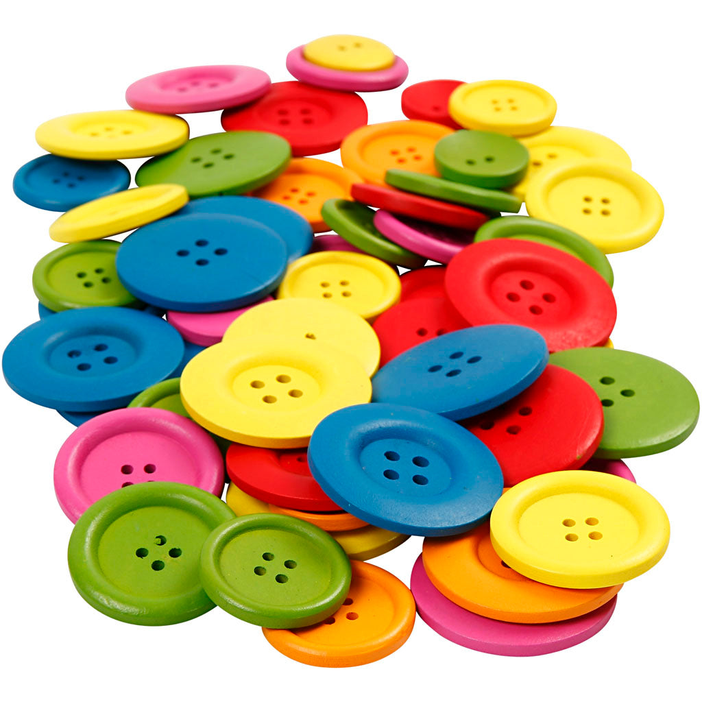 Creativ company http: www.cchobby.nl houten-knopen-d-25-40-mm-2-4-gaten-diverse-kleuren-144-stuk-1-doos