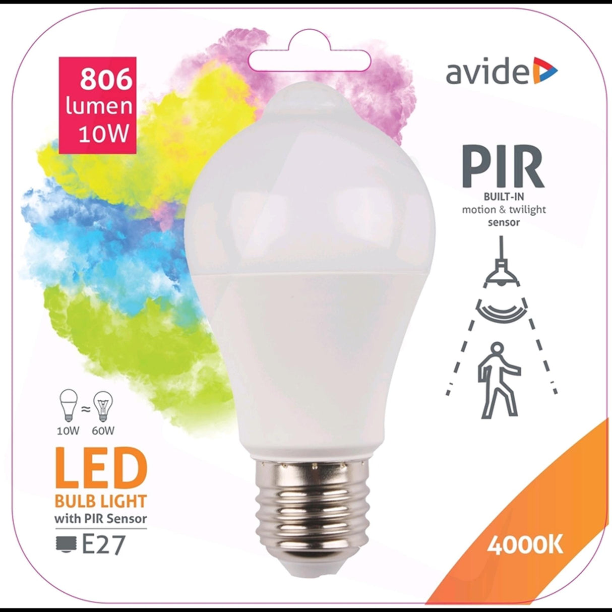 Avide smart led peer a60 e27 met geïntegreerde pir bewegingssensor 10w 806 lumen