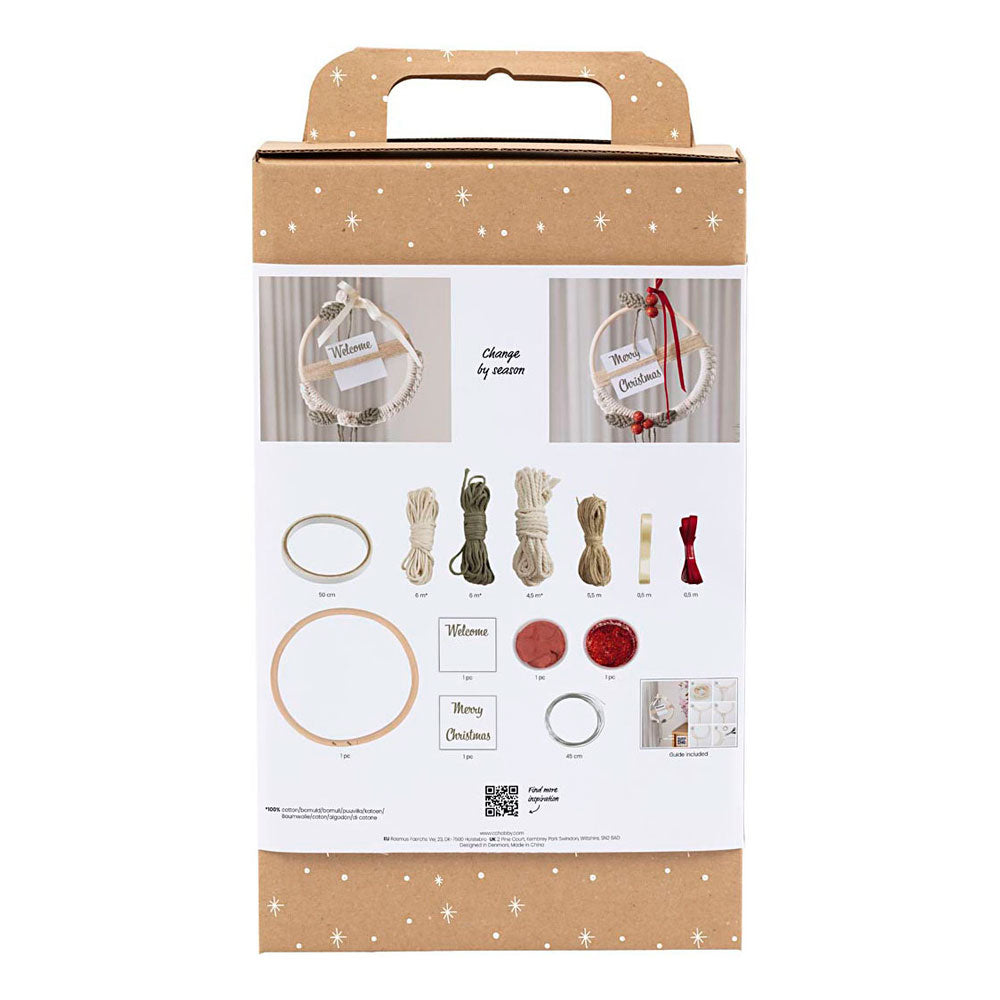 Creativ company http: www.cchobby.nl hobbyset-macrame-kerstkrans-mosgroen-kerstrood-off-white-1-doos