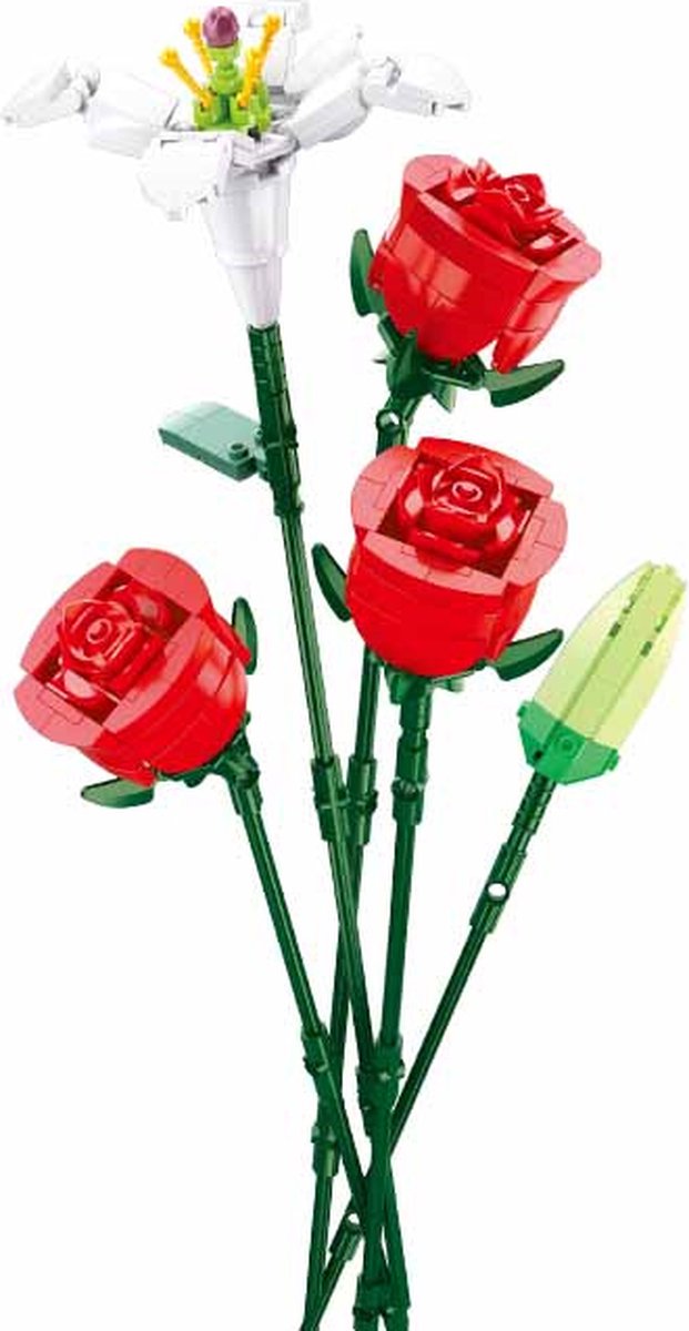 Sluban flowers bloemen rozenboeket bouwspeelgoed kunstbloemen decoratie - botanical flowers - bouwset voor volwassenen en kinderen bouwdoos met 267 bouwstenen – m38-b1121b