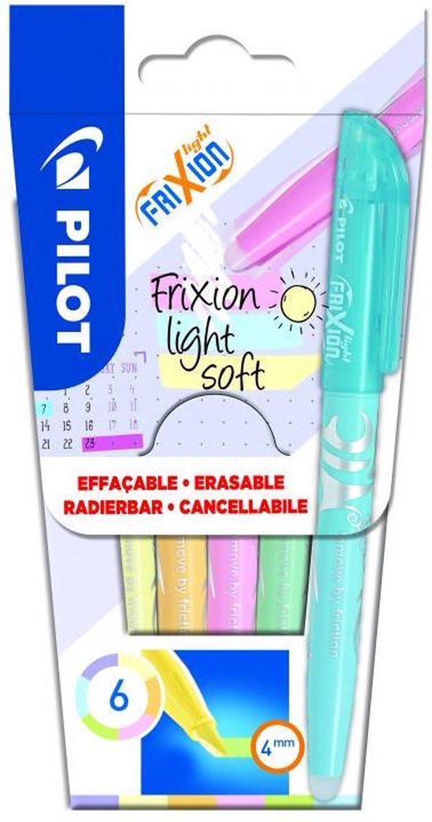 Pilot frixion light soft - markeerstiften – doosje van 6 stuks - pastelkleuren