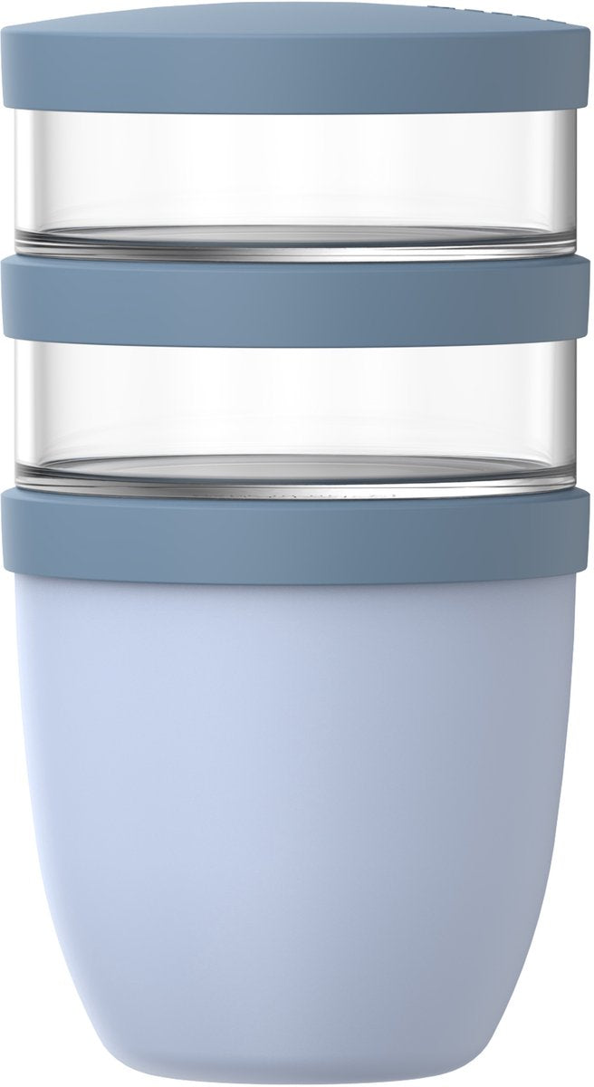 Mepal lunchpot 3-delig ellipse - 500 + 200 + 200 ml - met 2 compartimenten - yoghurtbeker en muesli beker to go - geschikt voor vriezer. magnetron en vaatwasser - nordic blue