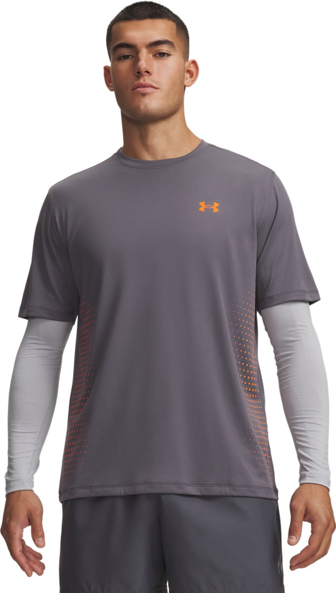 Under armour ua tech play short sleeve-gry heren sportshirt - castlerock - outrageous oranje