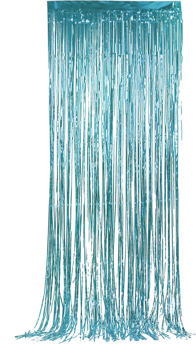 Partydeco - glittergordijn met metallic blauwe franjes 90 x 250 cm