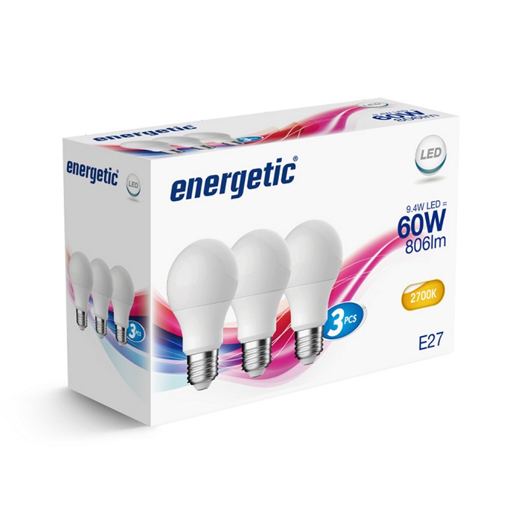 Energetic led bulb lampen e27 60w 3 stuks