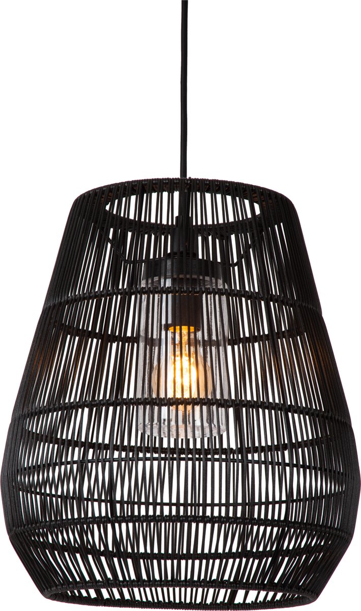 Lucide nerida - hanglamp binnen buiten - ø 35 cm - 1xe27 - ip44 - geschikt voor vide en hoge plafonds - zwart - japandi