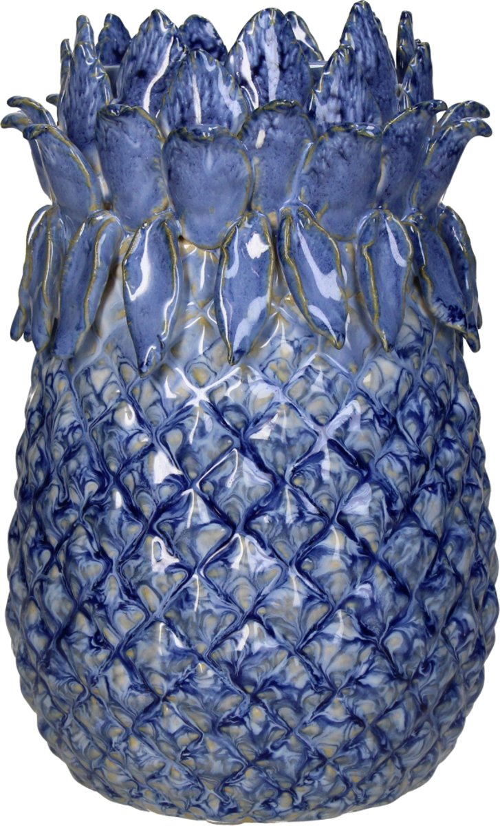 Hd collection kaarsenhouder stoneware blauw 13,5x13,5x21,5cm