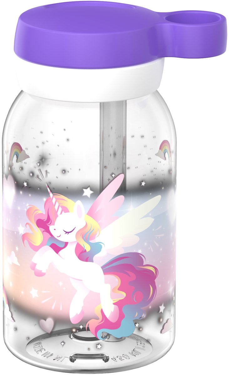 Mepal drinkfles met rietje campus - 450 ml - waterfles kinderen - lekdicht - hygiënische draaideksel - unicorn glow