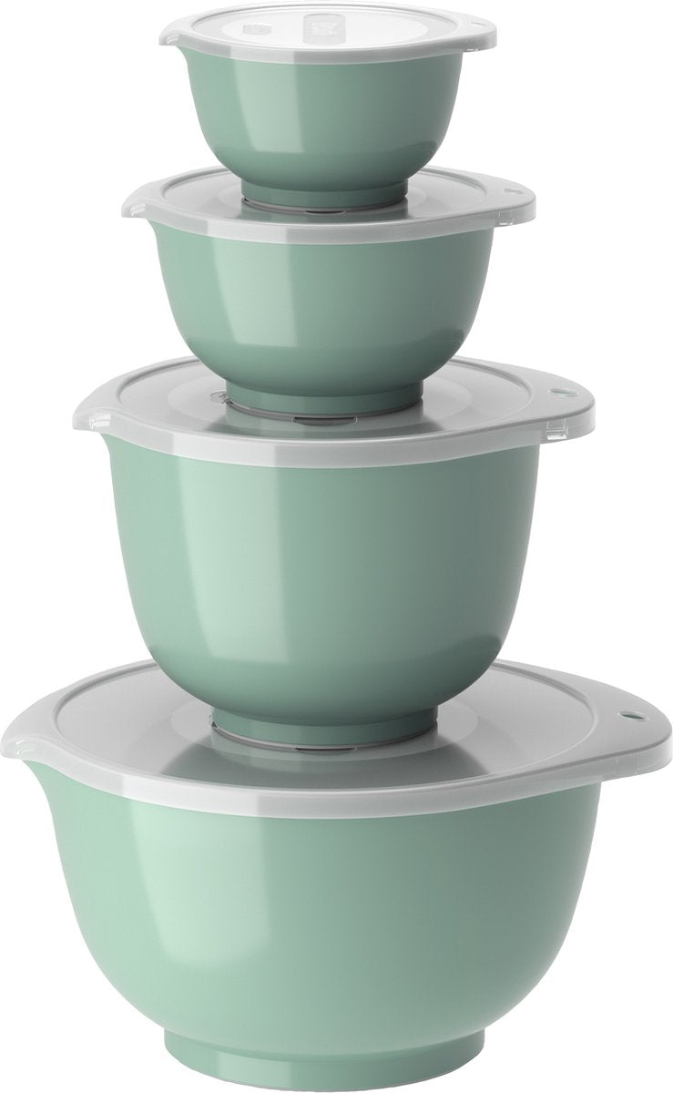 Rosti margrethe beslagkom set - 8 delig - 0,25, 0,5, 1,5 en 3 l - nordic green (groen) - mengkom met deksel voor bakken en koken - magnetron-, vriezer- en vaatwasmachinebestendig