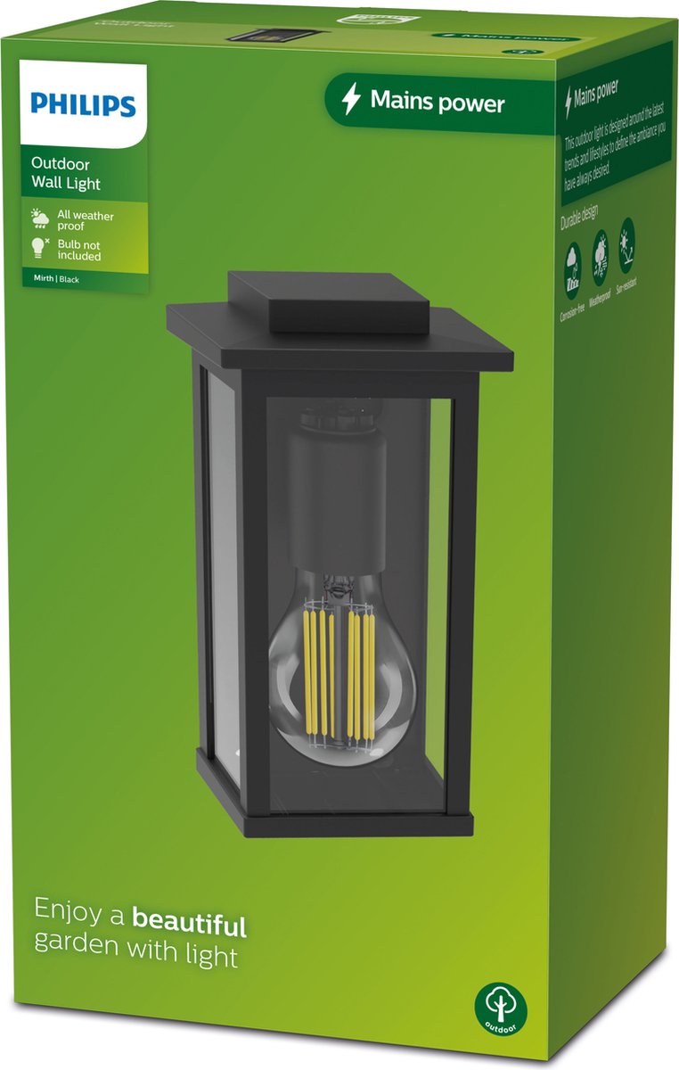 Philips led philips mirth wandlamp - zwart - e27