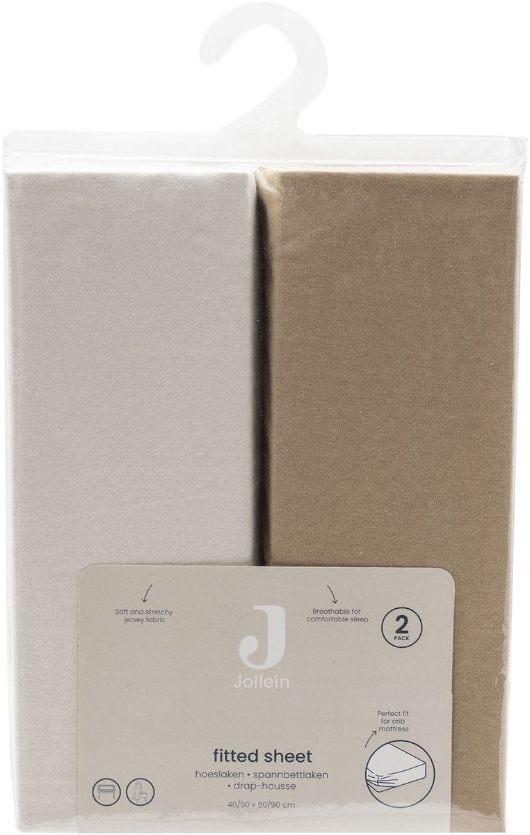 Jollein hoeslaken - 2 stuks - 60x120 cm - jersey - hazel oatmeal