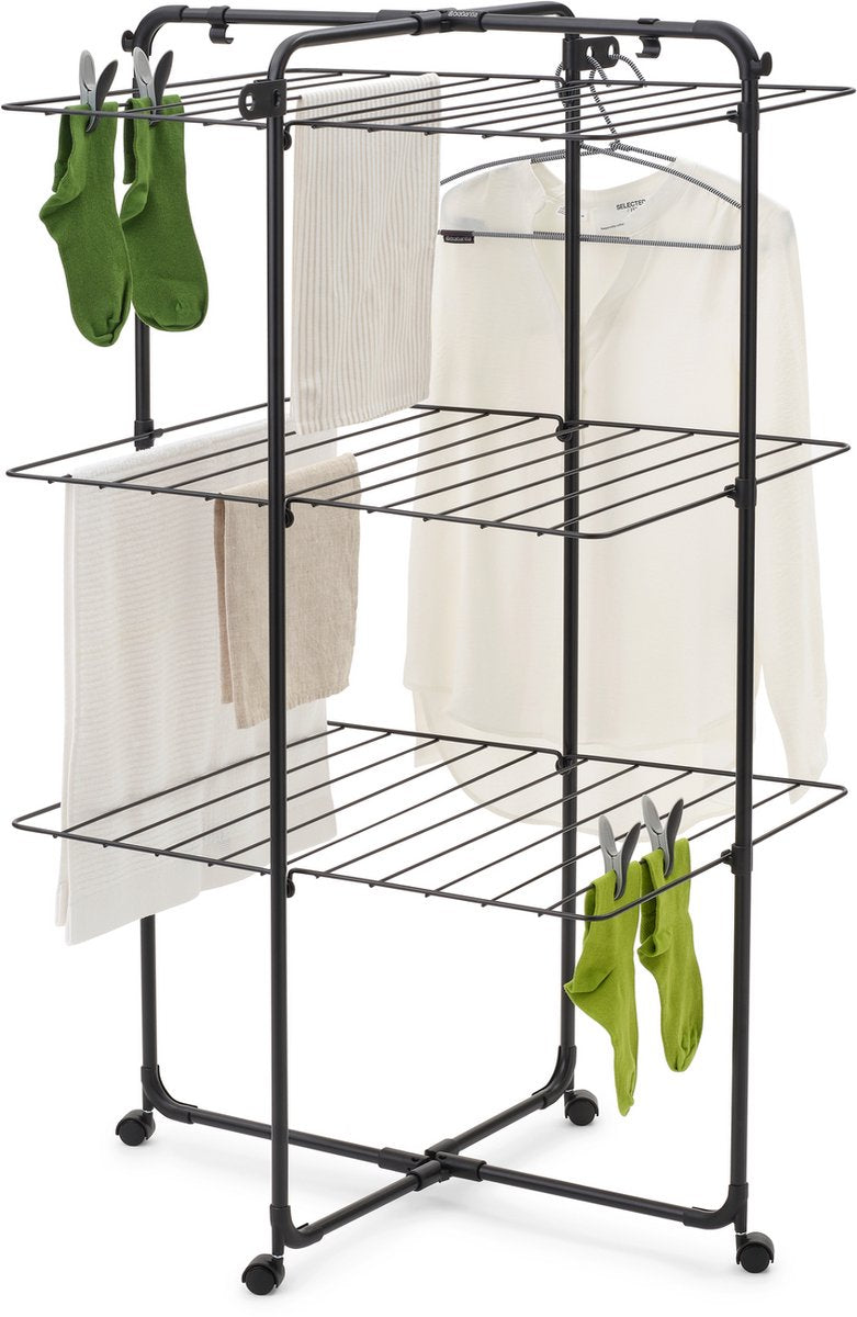 Brabantia hangon droogtoren - 23 m - inklapbaar wasrek - matt black