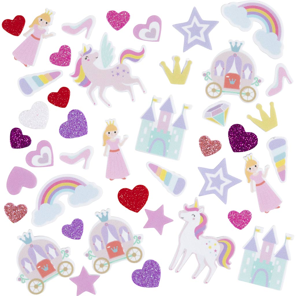 Creativ company http: www.cchobby.nl foam-stickers-hart-prinses-eenhoorn-zelfklevend-afm-13-50-mm-paars-roze-harmonie-150-stuk-1-doos